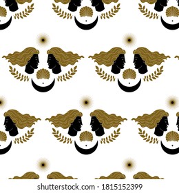 Vector pattern with hand drawn illustration of antique head. Template for card, poster, banner, print for t-shirt, pin, badge, patch.