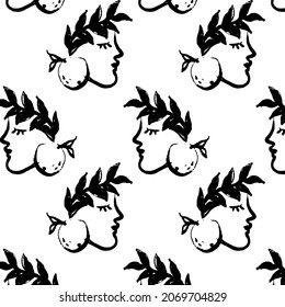 Vector pattern with  hand drawn illustration with face with floral elements . Creative artwork. Template for card, poster, banner, print for t-shirt, pin, badge, patch.