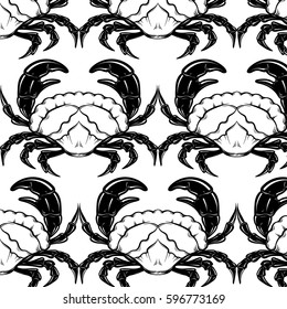 Vector pattern with  hand drawn  illustration of crab in realistic style isolated.  Hand sketched artwork with animal. Tattoo art.  Template for card poster banner print for t-shirt.