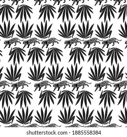 Vector pattern with hand drawn minimalistic illustration of walking tigers . Creative artwork. Template for card, poster, banner, print for t-shirt, pin, badge, patch.