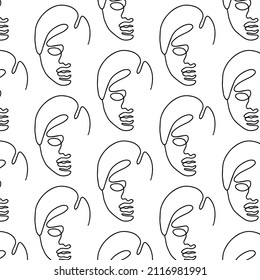 Vector  pattern with hand drawn  minimalistic one lined illustration. Creative artwork with face. Template for card, poster, banner, print for t-shirt, pin, badge, patch.
