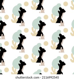 Vector pattern with   hand drawn  minimalistic illustration. Creative artwork with girl's profile . Template for card, poster, banner, print for t-shirt, pin, badge, patch.