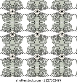 Vector pattern with hand drawn minimalistic surreal illustration with eye . Creative artwork. Template for card, poster, banner, print for t-shirt, pin, badge, patch.
