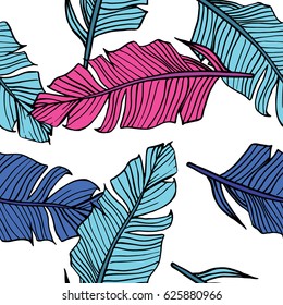 vector pattern with hand drawn palm leaves