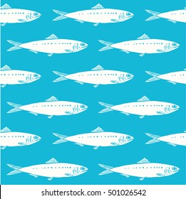 Vector pattern with hand drawn sardines, Sardina pilchardus. Advertising, menu or packaging cool design elements.