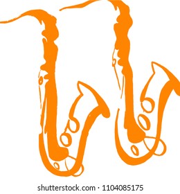 Vector pattern with hand drawn saxophones. Design elements, perfect for prints and patterns. Orange musical Instruments on white background