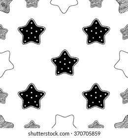 Vector pattern with hand drawn stars. Stars with wooden texture. Made in vector, isolated on white background.
