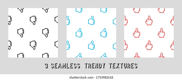 vector pattern of hand gestures. Set of pixel art style icons.