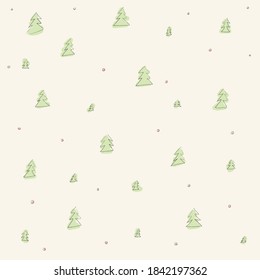 Vector pattern with hand-drawing doodle evergreen little trees