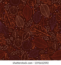 Vector pattern with hand-drawn autumn leaves. Vector  illustration. 