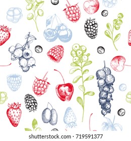 Vector pattern with hand-drawn  berries. 