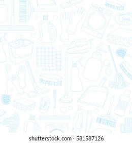 vector pattern of hand-drawn icons of objects for cleaning