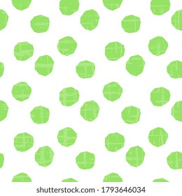 Vector pattern from handmade, artistic, green uneven polka dots on a white background. Bright colored illustration. Abstract design with texture.