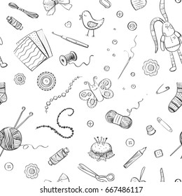 Vector pattern handmade, handicrafts. Isolated drawings on white background. 