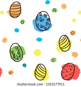 Vector pattern happy easter eggs, spots hand drawing