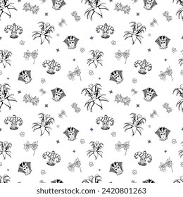 Vector pattern with harlequin masks,carnival masks.Illustration for decor,holiday,print,cards and invitations.