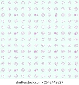 Fone de ouvido com padrão vetorial, lixeira, visualizador de fotos, bate-papo, player de vídeo, câmera, scanner facial, HDD e bateria. Design minimalista, adequado para o tema de design UI UX.