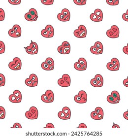 Vector Pattern with Heart Emoji, Seamless Background.