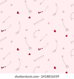 Vector pattern with hearts and arrows for valentine's day on pink background