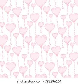 Vector pattern with hearts and balloons. Happy St.Valentine's Day. Good for Valentines Day, wedding invitation and other. Seamless pattern with flying pink balloons in the shape of a heart.