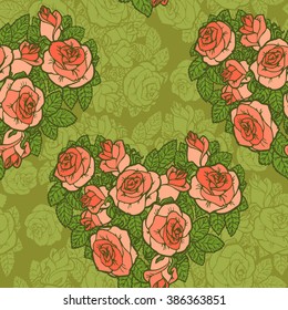 Vector pattern. Hearts and roses.