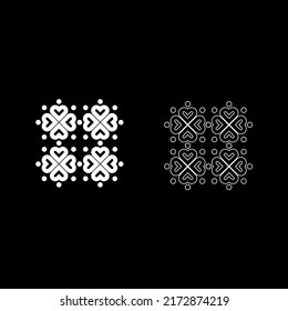 Vector pattern of hearts similar to clover, silhouette and contour color white flat style