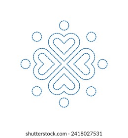 Vector pattern of hearts similar to clover, dotted line color blue flat style