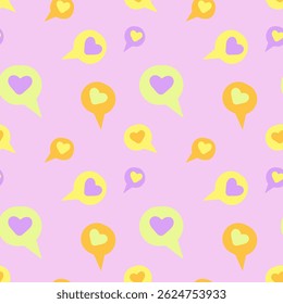 Vector pattern of hearts, social media likes in cartoon doodle style. Seamless pattern with hearts for valentine's day.