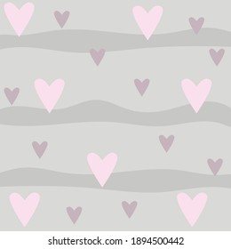 vector pattern from hearts of white outline. valentines day pattern with hearts on gray background