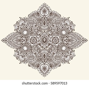 Vector pattern of henna floral elements based on traditional Asian ornaments. Paisley Mehndi Tattoo Doodle illustration