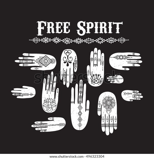 Vector Pattern Henna Hands Mehndi Set Stock Vector Royalty Free