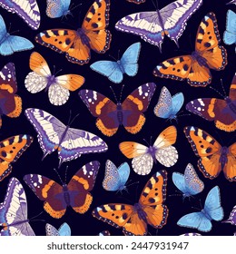 Vector pattern with high detailed butterfly