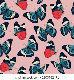 Vector pattern with high detailed tropic butterfly