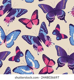 Patrón de Vector con mariposa vívida de alto detalle