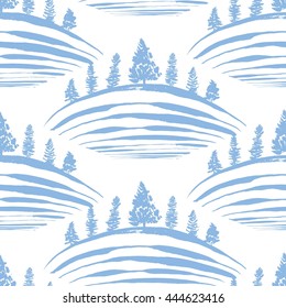 Vector pattern with hills and pine trees