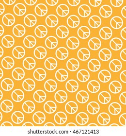 vector pattern of hippie peace symbol on an orange background