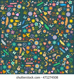 vector pattern of hippie symbols
