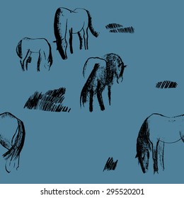 Vector pattern with horses. Original hand drawn seamless background. Perfect for wallpaper, wrapping paper, textile, package design.