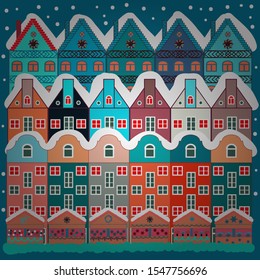 Vector pattern with houses. Picture on white and blue colors.