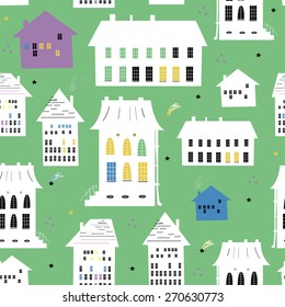 Vector pattern with houses. Seamless illustration.