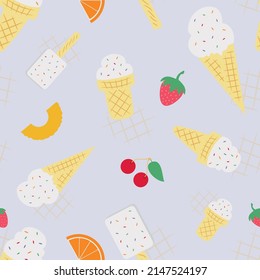 vector pattern of ice cream, fruits, berries