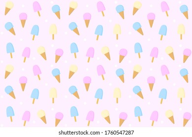 Vector pattern of ice cream scoops and popsicles