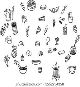   vector pattern icons' food style.  food concept. On a white background