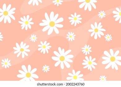 Vector pattern illusration white daisy flowers on a pink background. Hand drawn fabric, gift wrap, wall art design. EPS10.