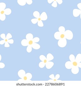 Vector pattern illusration white daisy flowers on the sky blue background.