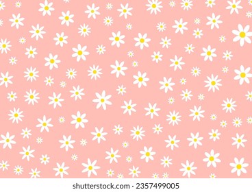 Vector pattern illusration white daisy flowers on a pink background. Pretty floral pattern for print. Flat design vector.