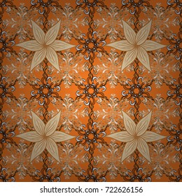 Vector pattern. Vector illustration. Abstract flower seamless pattern background. On orange, beige and black colors. Cute Floral pattern in the small flower.