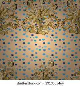 Vector pattern. Vector illustration. Exploding flowers abstractly placed. Gentle, spring floral on blue, beige and neutral colors.