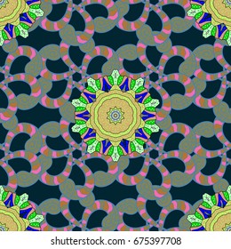 Vector pattern. Vector illustration. Gentle, spring floral on colorful background. Exploding flowers abstractly placed.