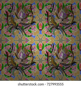 Vector pattern. Vector illustration. Gentle, summer floral on neutral, green and black colors. Cute Floral pattern in the small flower.